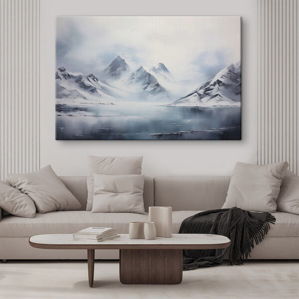 Chaîne de montagnes enneigées et étendue d'eau Tableaux Chaîne de montagnes enneigées et étendue d'eau