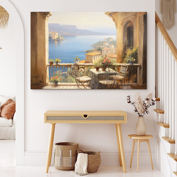Peinture d'un balcon donnant sur un plan d'eau Tableaux Peinture d'un balcon donnant sur un plan d'eau