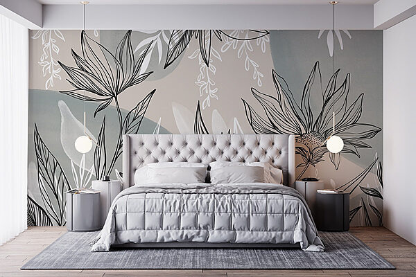 Dessin de fleurs et de feuilles Papier peint Dessin de fleurs et de feuilles