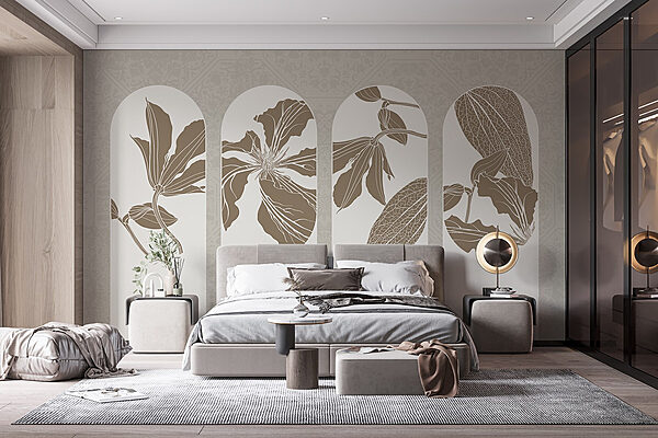 Groupe de motifs floraux blancs et bruns Papier peint Groupe de motifs floraux blancs et bruns
