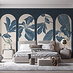 Papier peint Groupe de motifs floraux blancs et bleus