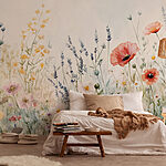 Papier peint Peinture de fleurs dans un champ