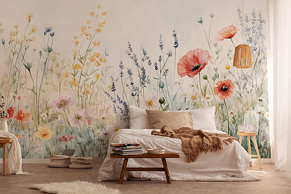 Peinture de fleurs dans un champ Papier peint Peinture de fleurs dans un champ