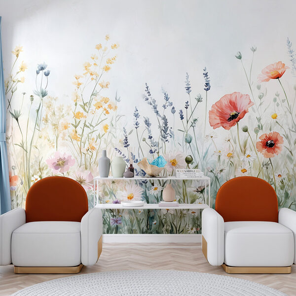 Papier peint Peinture de fleurs dans un champ