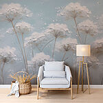 Papier peint Peinture de fleurs sur fond bleu