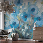 Papier peint Peinture de fleurs bleues