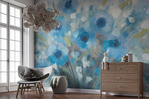 Peinture de fleurs bleues Papier peint Peinture de fleurs bleues