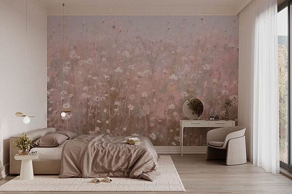 Champ de fleurs roses Papier peint Champ de fleurs roses