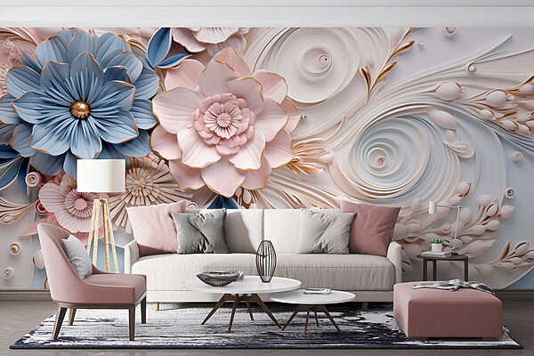 Fleurs et feuilles en papier Papier peint Fleurs et feuilles en papier