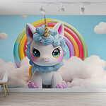 Papier peint Licorne jouet avec un arc-en-ciel en arrière-plan