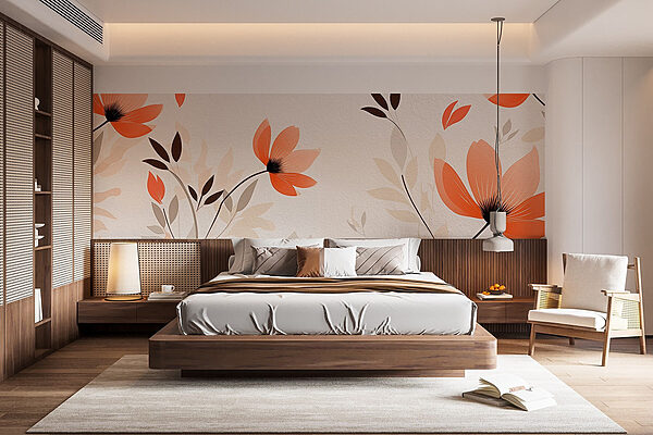 Papier peint avec des fleurs et des feuilles Papier peint Papier peint avec des fleurs et des feuilles