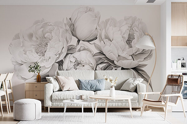 Dessin de fleurs sur fond blanc Papier peint Dessin de fleurs sur fond blanc