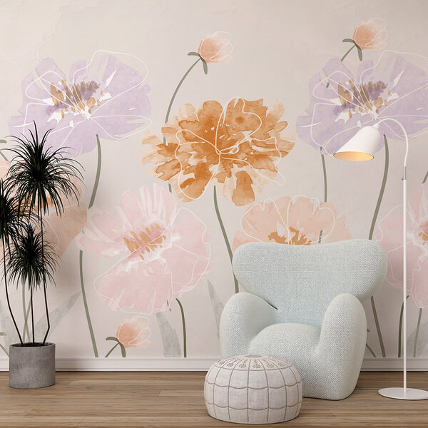 Groupe de fleurs avec feuilles Papier peint Groupe de fleurs avec feuilles