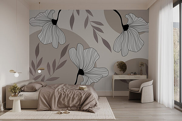 Élégant motif floral aux lignes douces Papier peint Élégant motif floral aux lignes douces