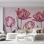 Papier peint Groupe de fleurs roses