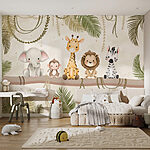 Papier peint Groupe d'animaux assis sur une branche
