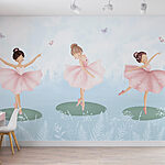 Papier peint Groupe de filles en tutu rose dansant sur des nénuphars