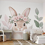 Papier peint Lapin portant une couronne de fleurs