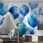 Papier peint Groupe de ballons bleus et blancs