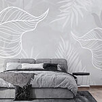 Papier peint Feuilles blanches sur fond gris