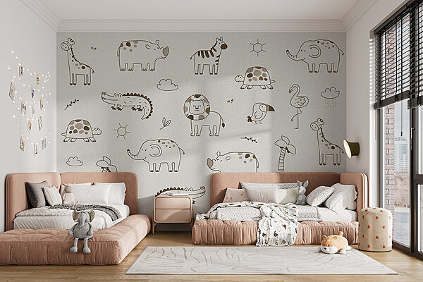 Groupe d'animaux dessinés sur une surface blanche Papier peint Groupe d'animaux dessinés sur une surface blanche