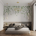 Papier peint Fleurs délicates et verts doux