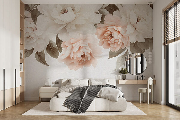 Groupe de fleurs avec feuilles Papier peint Groupe de fleurs avec feuilles