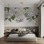 Papier peint Groupe de fleurs blanches avec des feuilles vertes
