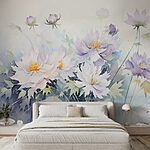 Papier peint Peinture de fleurs sur fond blanc