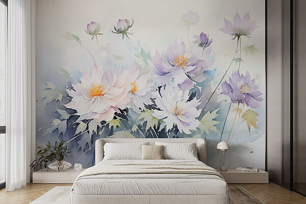 Peinture de fleurs sur fond blanc Papier peint Peinture de fleurs sur fond blanc