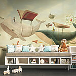 Papier peint Baleine et baleine avec des livres et un livre dessus