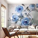 Papier peint Peinture de fleurs bleues