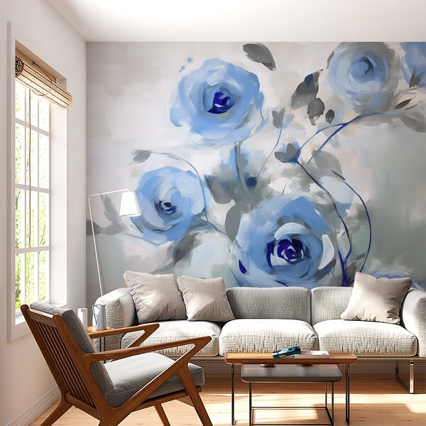 Peinture de fleurs bleues Papier peint Peinture de fleurs bleues
