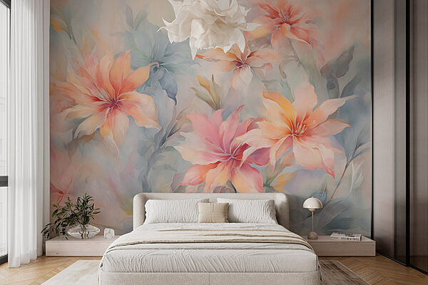 Peinture de fleurs sur une surface Papier peint Peinture de fleurs sur une surface