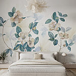 Papier peint Peinture de fleurs et de feuilles