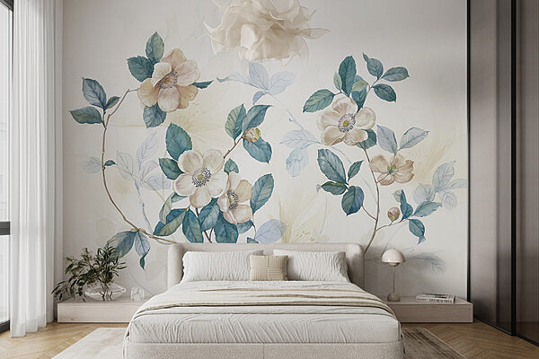 Peinture de fleurs et de feuilles Papier peint Peinture de fleurs et de feuilles