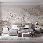 Papier peint Oiseaux blancs et bleus volant dans le ciel