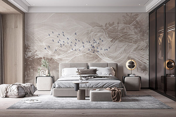Oiseaux blancs et bleus volant dans le ciel Papier peint Oiseaux blancs et bleus volant dans le ciel