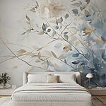 Papier peint Peinture d'une branche d'arbre avec des feuilles