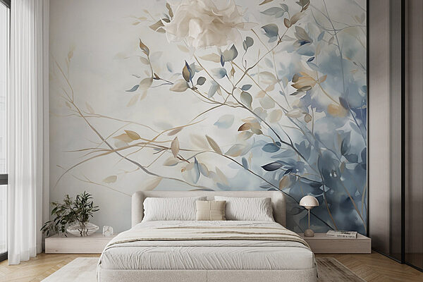 Peinture d'une branche d'arbre avec des feuilles Papier peint Peinture d'une branche d'arbre avec des feuilles