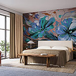Papier peint Peinture de fleurs sur fond vert