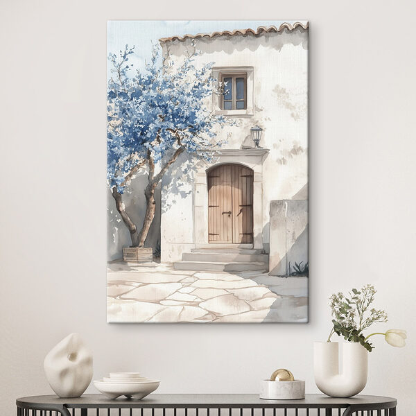 Aquarelle d'une maison avec un arbre et une porte Tableaux Aquarelle d'une maison avec un arbre et une porte