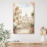 Tableaux Aquarelle d'un balcon avec vue sur la ville