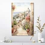 Tableaux Aquarelle d'un balcon avec vue sur une ville