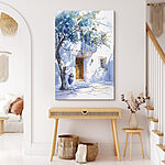 Tableaux Aquarelle d'un bâtiment avec un arbre et un balcon