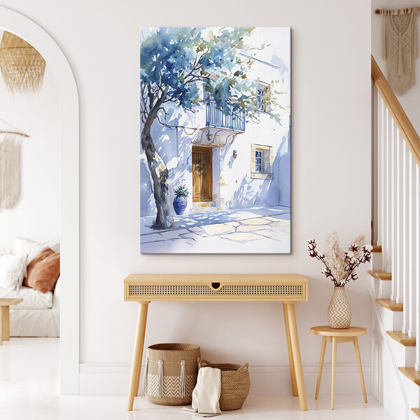 Aquarelle d'un bâtiment avec un arbre et un balcon Tableaux Aquarelle d'un bâtiment avec un arbre et un balcon