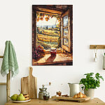 Tableaux Fenêtre avec vue sur un vignoble et pot de confiture