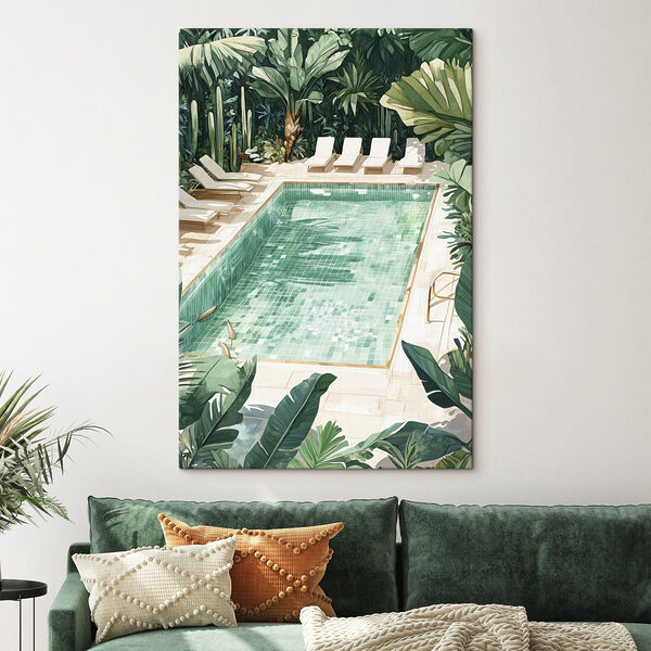 Piscine avec chaises et arbres Tableaux Piscine avec chaises et arbres