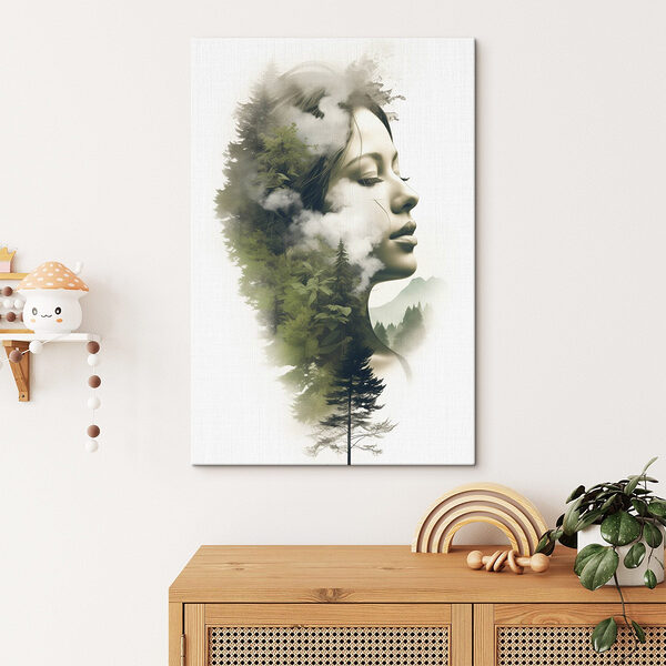 Visage de femme avec nuages et arbres Tableaux Visage de femme avec nuages et arbres
