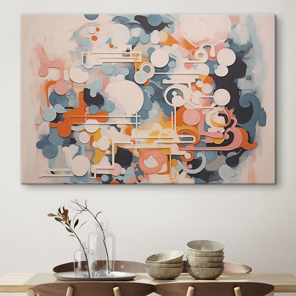 Œuvre d'art colorée avec des lignes et des cercles blancs Tableaux Œuvre d'art colorée avec des lignes et des cercles blancs